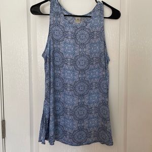 Long Blue Pattern Sleeveless Blouse